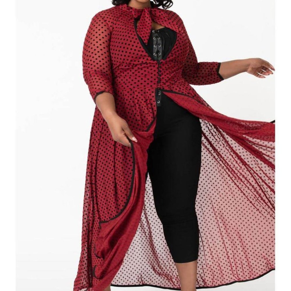 Unique Vintage Polka Dot 50's Duster, Burgundy Red